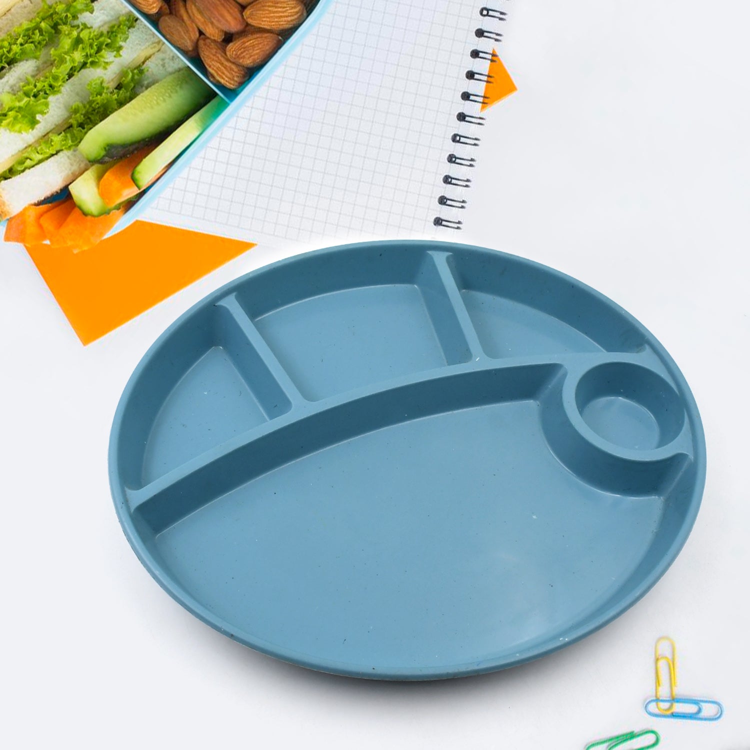 Plastic Food Plates / Biodegradable 5 Compartment Plate With Spoon for Food Snacks / Nuts / Desserts Plates for Kids, Reusable Plates for Outdoor, Camping, BPA-free (1 Pc) Plastic Food Plates / Biodegradable 5 Compartment Plate With Spoon for Food Snacks / Nuts / Desserts Plates for Kids, Reusable Plates for Outdoor, Camping, BPA-free (1 Pc)